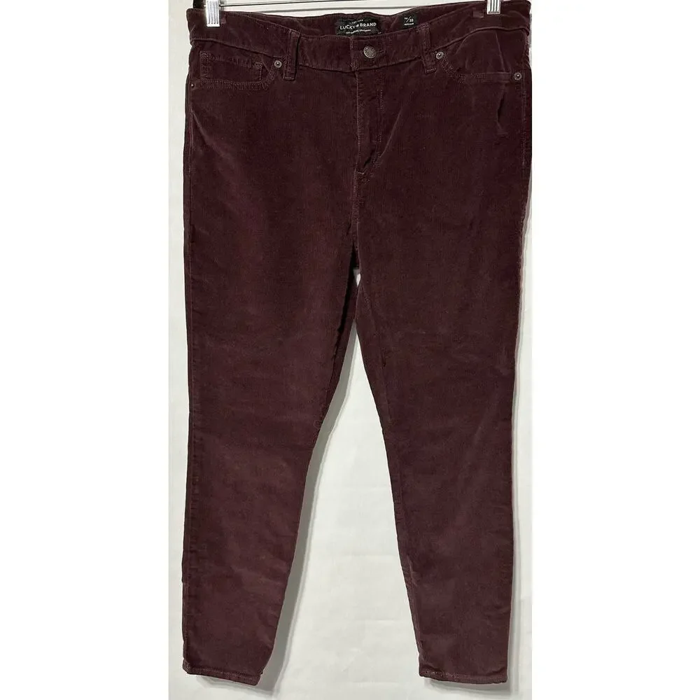 Lucky Brand Ava Skinny Maroon/Plum Micro Corduroy Pants Size 33/16‎
